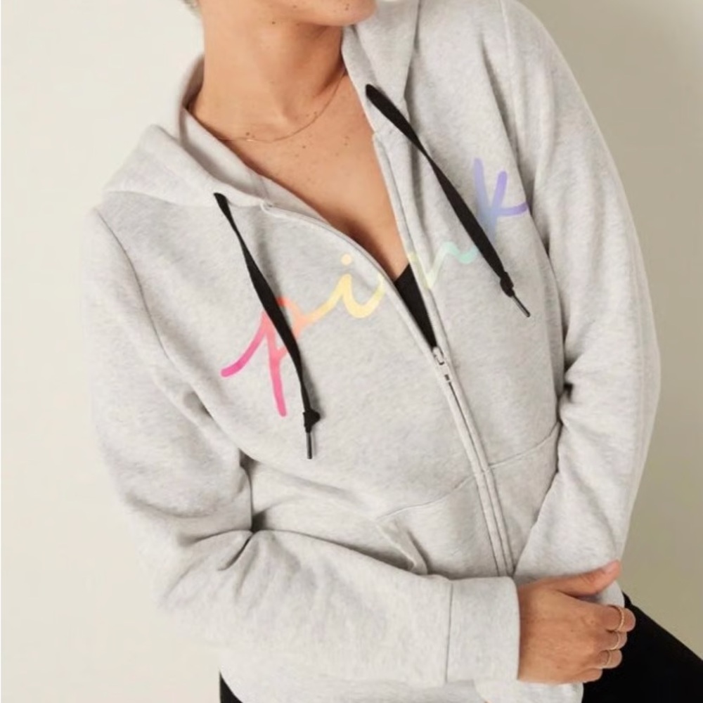 Pink multi color logo hoodie full zip